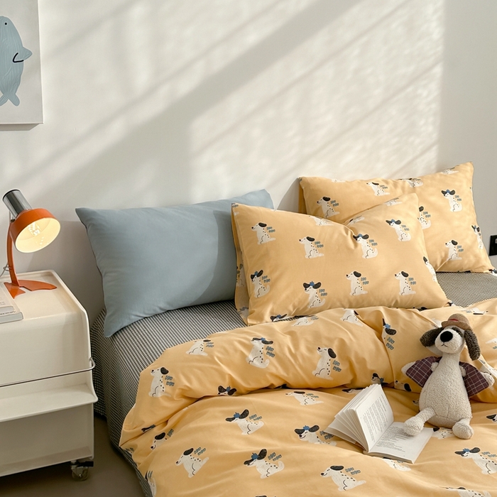 91家纺网 家纺一手货源 找家纺 棉眠 2024春季新款40支13070全棉卡通四件套 小狗波波