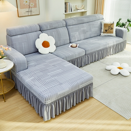 91家纺网 家纺一手货源 找家纺 丝绮鹿 2024新款提花绒沙发套裙边款（幸福） 幸福-云灰