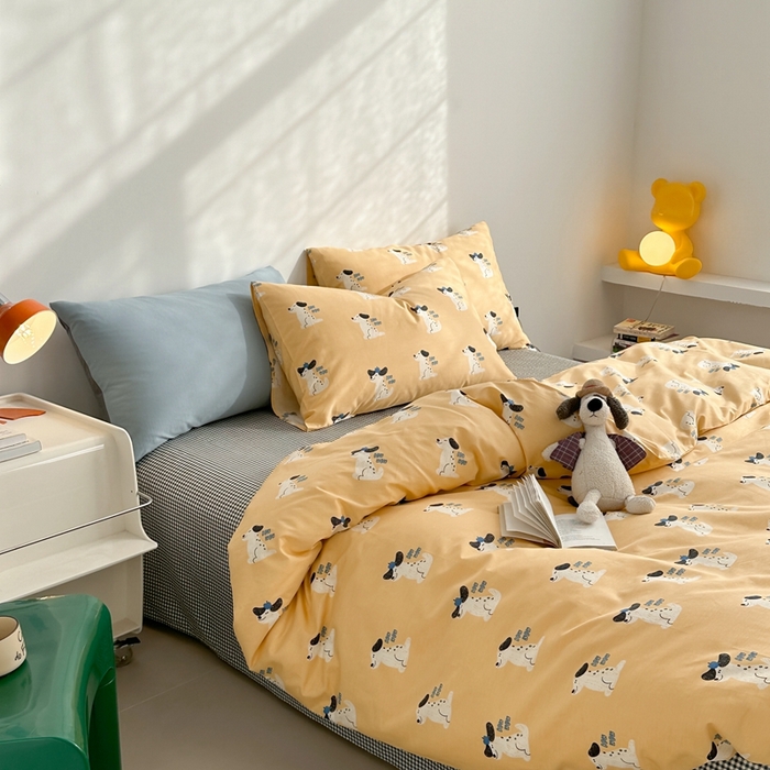 91家纺网 家纺一手货源 找家纺 棉眠 2024春季新款40支13070全棉卡通四件套 小狗波波