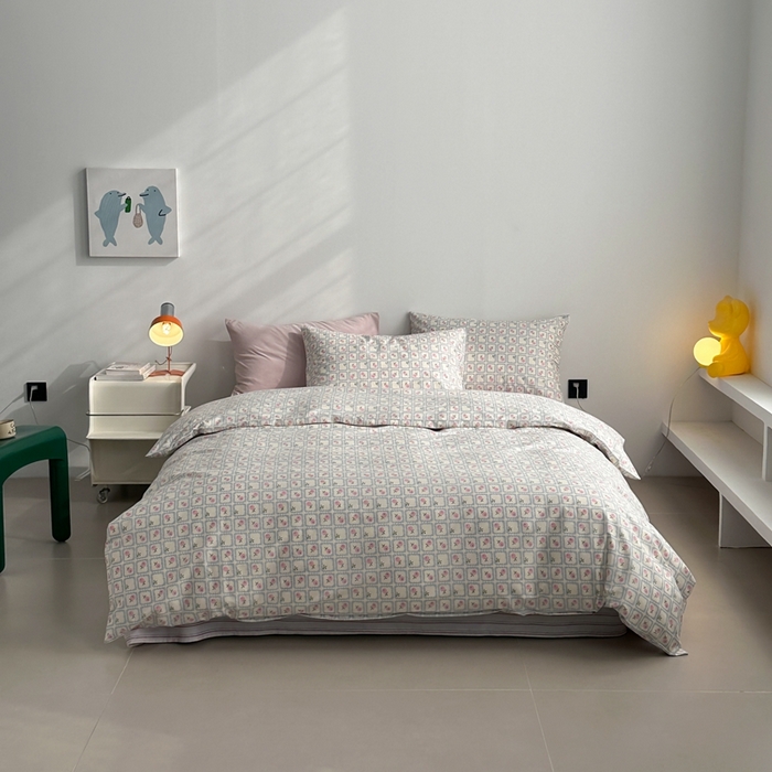 91家纺网 家纺一手货源 找家纺 棉眠 2024春季新款40支13070全棉卡通四件套 蜜夏-蓝