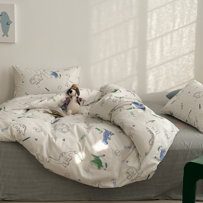 91家纺网 家纺一手货源 找家纺 棉眠 2024春季新款40支13070全棉卡通四件套 恐龙