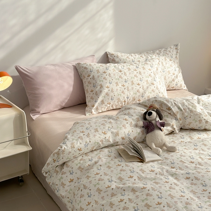 91家纺网 家纺一手货源 找家纺 棉眠 2024春季新款40支13070全棉卡通四件套 贵宾-白