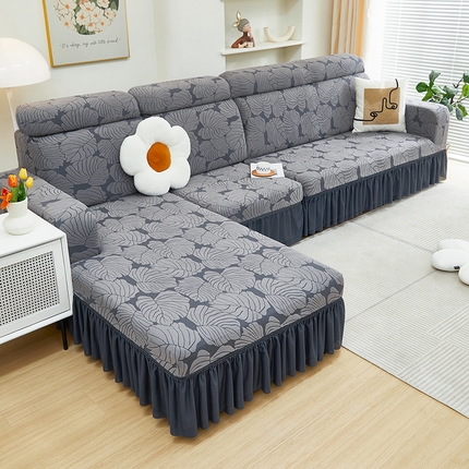 丝绮鹿 2024新款羊羔绒沙发套裙边款（枫叶） 烟灰