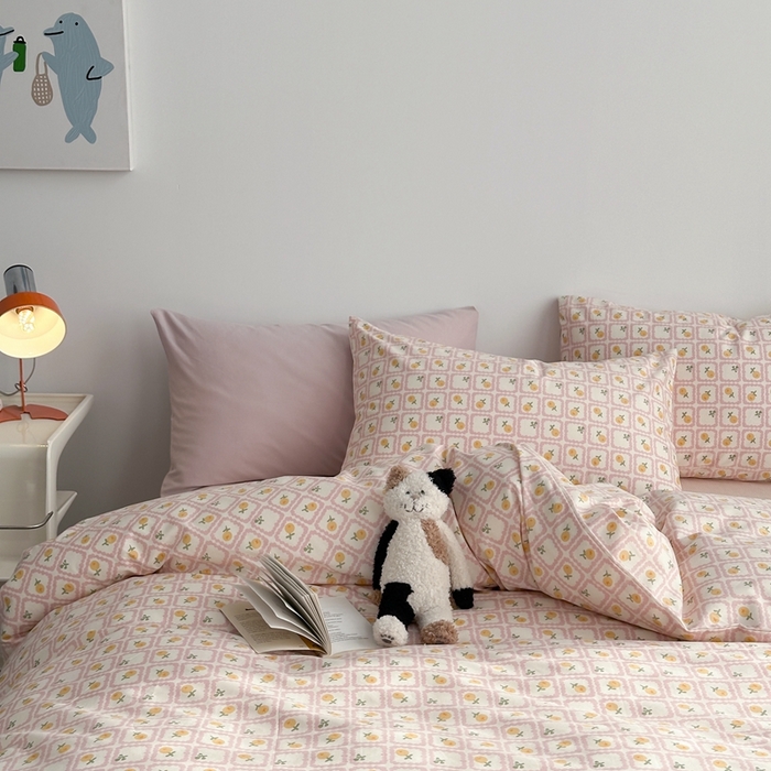 91家纺网 家纺一手货源 找家纺 棉眠 2024春季新款40支13070全棉卡通四件套 蜜夏-红