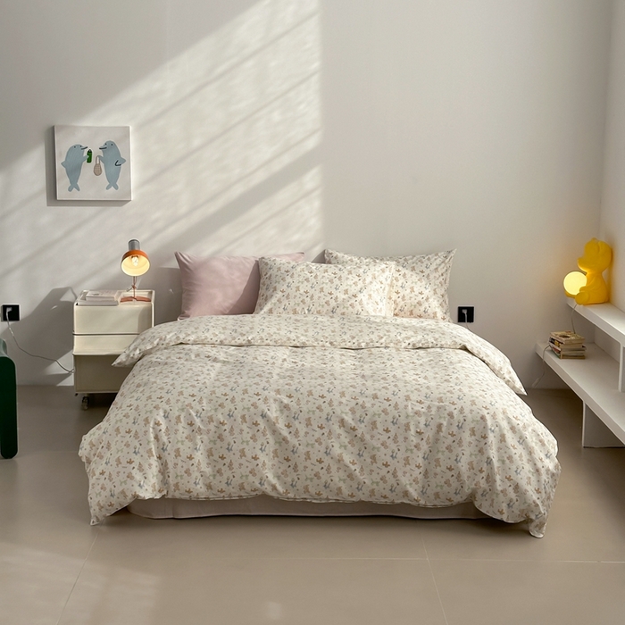 91家纺网 家纺一手货源 找家纺 棉眠 2024春季新款40支13070全棉卡通四件套 贵宾-白