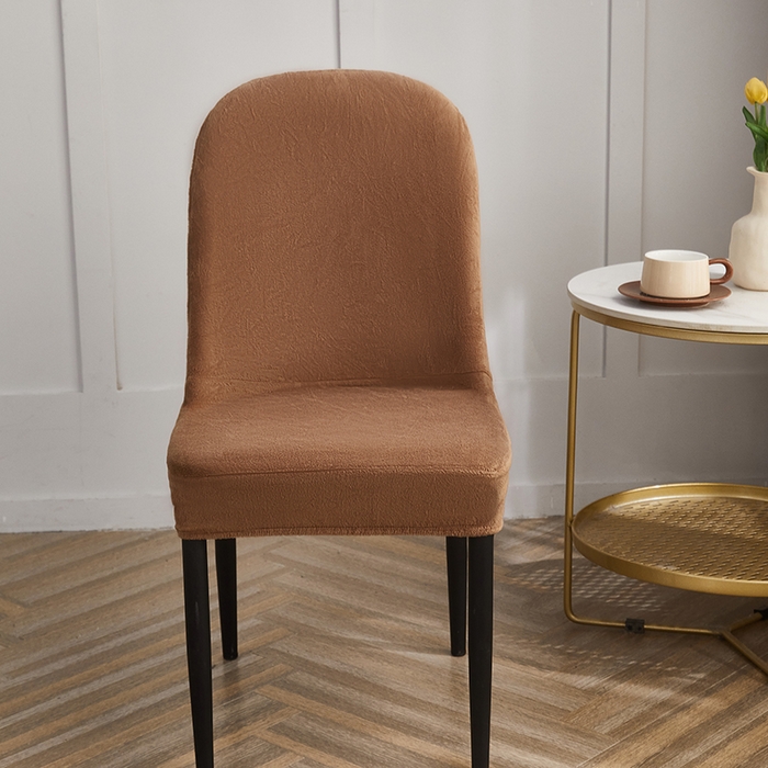 91家纺网 家纺一手货源 找家纺 丝绮鹿 2024新款毛绒纯色弧形椅子套 驼色