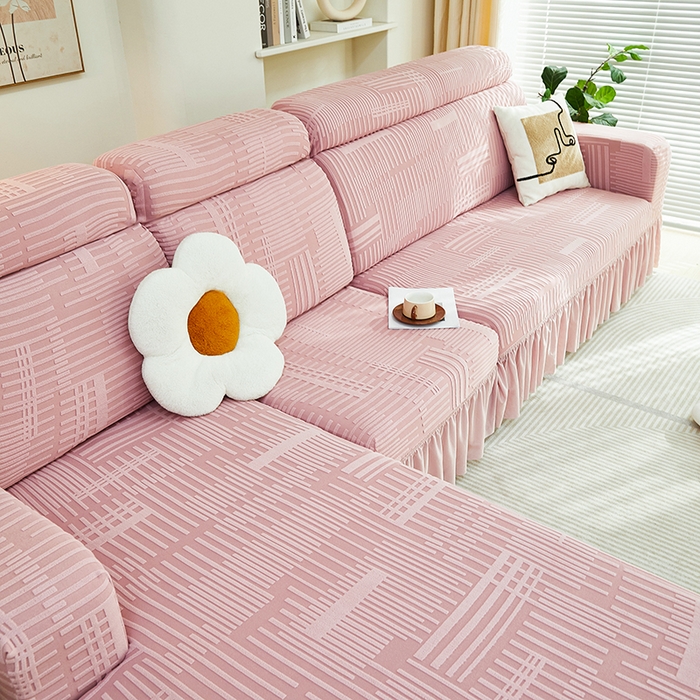 91家纺网 家纺一手货源 找家纺 （总）丝绮鹿 2024新款提花绒沙发套裙边款（幸福）