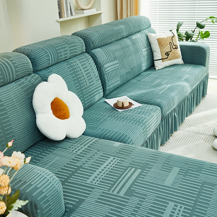 91家纺网 家纺一手货源 找家纺 丝绮鹿 2024新款提花绒沙发套裙边款（幸福） 幸福-松绿