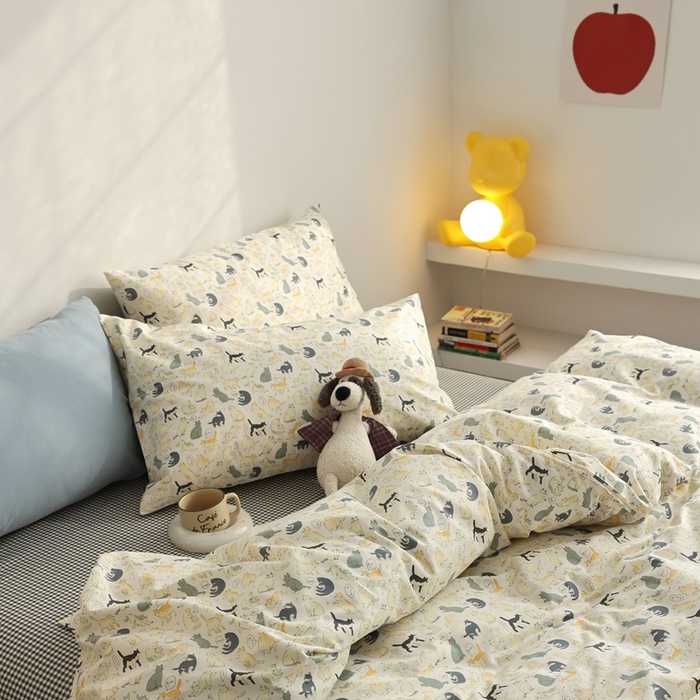 91家纺网 家纺一手货源 找家纺 棉眠 2024春季新款40支13070全棉卡通四件套 猫屋