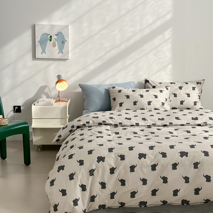 91家纺网 家纺一手货源 找家纺 棉眠 2024春季新款40支13070全棉卡通四件套 小象