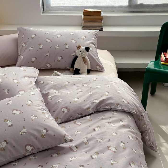 91家纺网 家纺一手货源 找家纺 棉眠 2024春季新款40支13070全棉卡通四件套 喵酱-紫