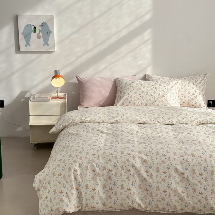 91家纺网 家纺一手货源 找家纺 棉眠 2024春季新款40支13070全棉卡通四件套 贵宾-白