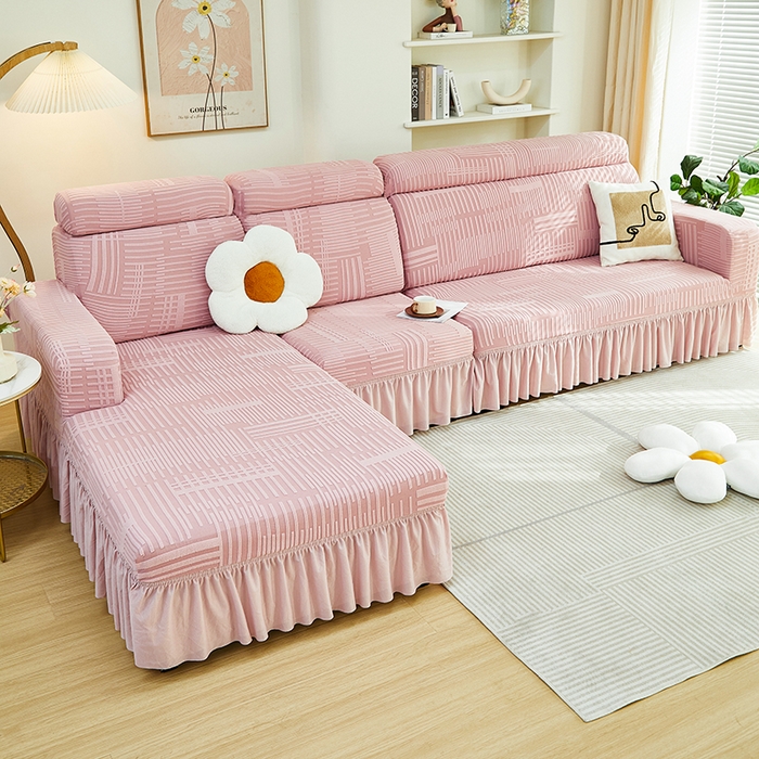 91家纺网 家纺一手货源 找家纺 （总）丝绮鹿 2024新款提花绒沙发套裙边款（幸福）