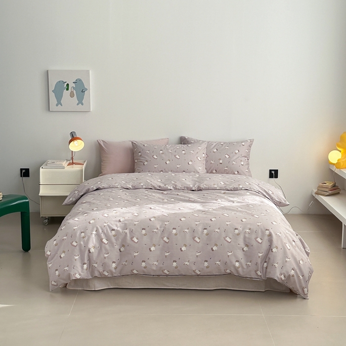 91家纺网 家纺一手货源 找家纺 棉眠 2024春季新款40支13070全棉卡通四件套 喵酱-紫