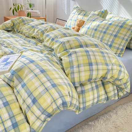 91家纺网 家纺一手货源 找家纺 （总）雨帆家纺 2024新款水洗棉格子系列四件套