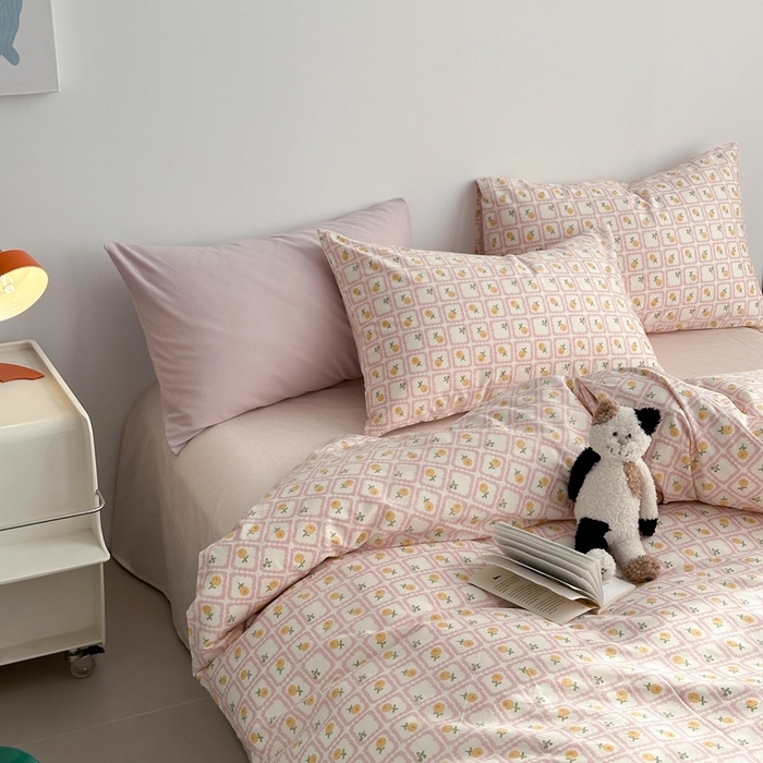 91家纺网 家纺一手货源 找家纺 棉眠 2024春季新款40支13070全棉卡通四件套 蜜夏-红