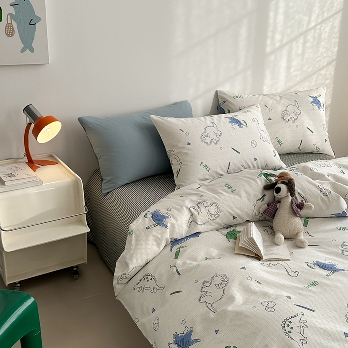 91家纺网 家纺一手货源 找家纺 棉眠 2024春季新款40支13070全棉卡通四件套 恐龙