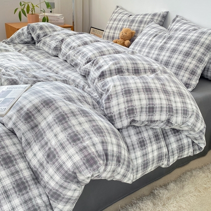 91家纺网 家纺一手货源 找家纺 （总）雨帆家纺 2024新款水洗棉格子系列四件套