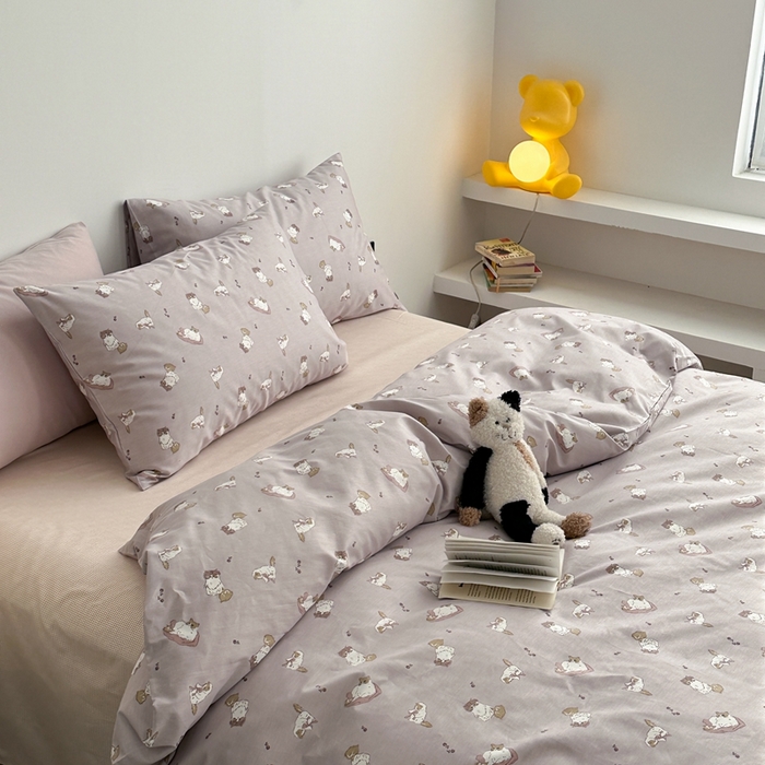 91家纺网 家纺一手货源 找家纺 棉眠 2024春季新款40支13070全棉卡通四件套 喵酱-紫