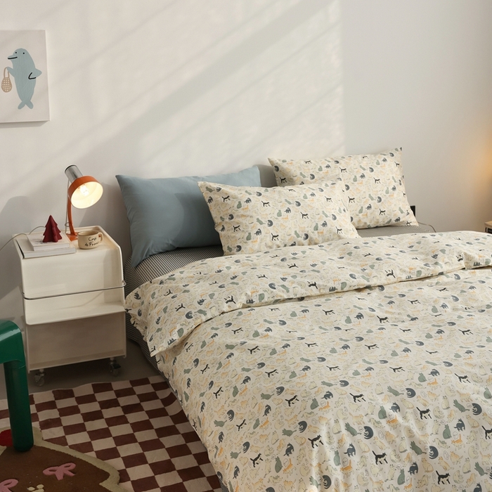 91家纺网 家纺一手货源 找家纺 棉眠 2024春季新款40支13070全棉卡通四件套 猫屋