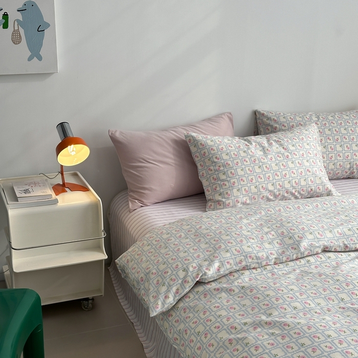 91家纺网 家纺一手货源 找家纺 棉眠 2024春季新款40支13070全棉卡通四件套 蜜夏-蓝