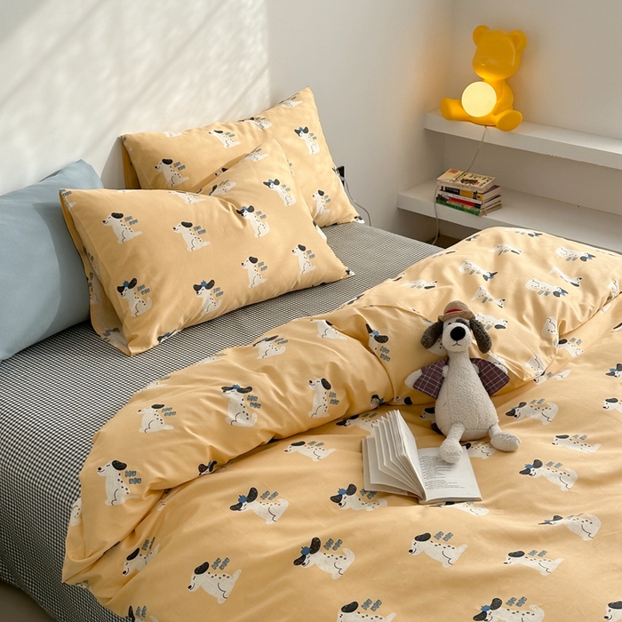 91家纺网 家纺一手货源 找家纺 棉眠 2024春季新款40支13070全棉卡通四件套 小狗波波