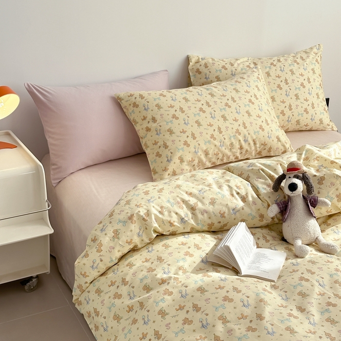 91家纺网 家纺一手货源 找家纺 棉眠 2024春季新款40支13070全棉卡通四件套 贵宾-黄