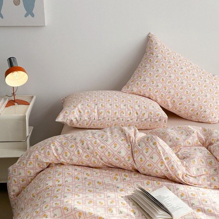 91家纺网 家纺一手货源 找家纺 棉眠 2024春季新款40支13070全棉卡通四件套 蜜夏-红