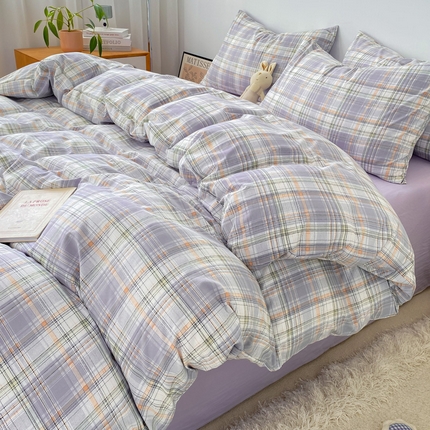 91家纺网 家纺一手货源 找家纺 （总）雨帆家纺 2024新款水洗棉格子系列四件套