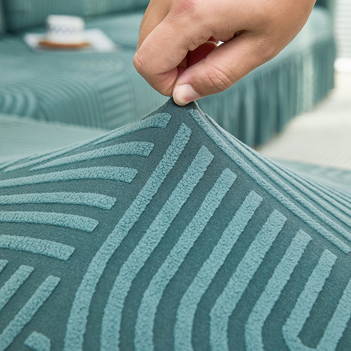 91家纺网 家纺一手货源 找家纺 丝绮鹿 2024新款提花绒沙发套裙边款（圆满） 圆满-清雅绿