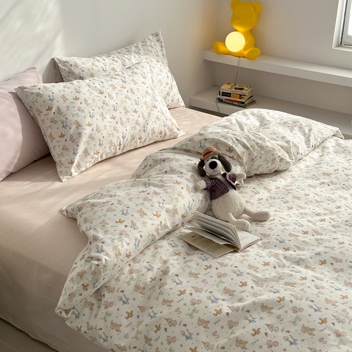 91家纺网 家纺一手货源 找家纺 棉眠 2024春季新款40支13070全棉卡通四件套 贵宾-白