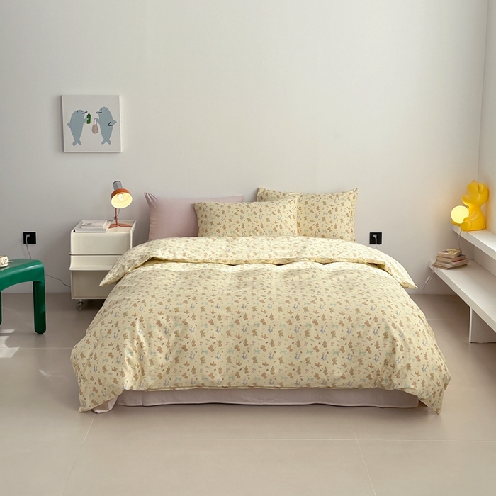 91家纺网 家纺一手货源 找家纺 棉眠 2024春季新款40支13070全棉卡通四件套 贵宾-黄