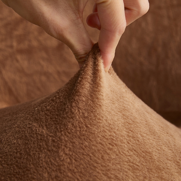 91家纺网 家纺一手货源 找家纺 丝绮鹿 2024新款毛绒纯色弧形椅子套 驼色