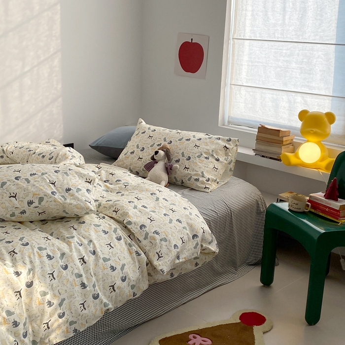 91家纺网 家纺一手货源 找家纺 棉眠 2024春季新款40支13070全棉卡通四件套 猫屋