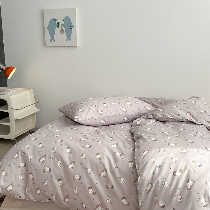 91家纺网 家纺一手货源 找家纺 棉眠 2024春季新款40支13070全棉卡通四件套 喵酱-紫