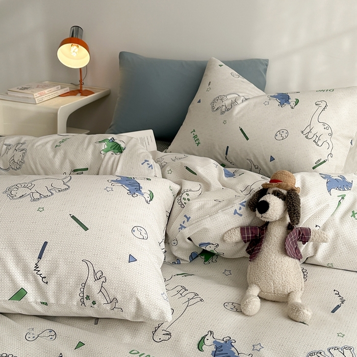 91家纺网 家纺一手货源 找家纺 棉眠 2024春季新款40支13070全棉卡通四件套 恐龙