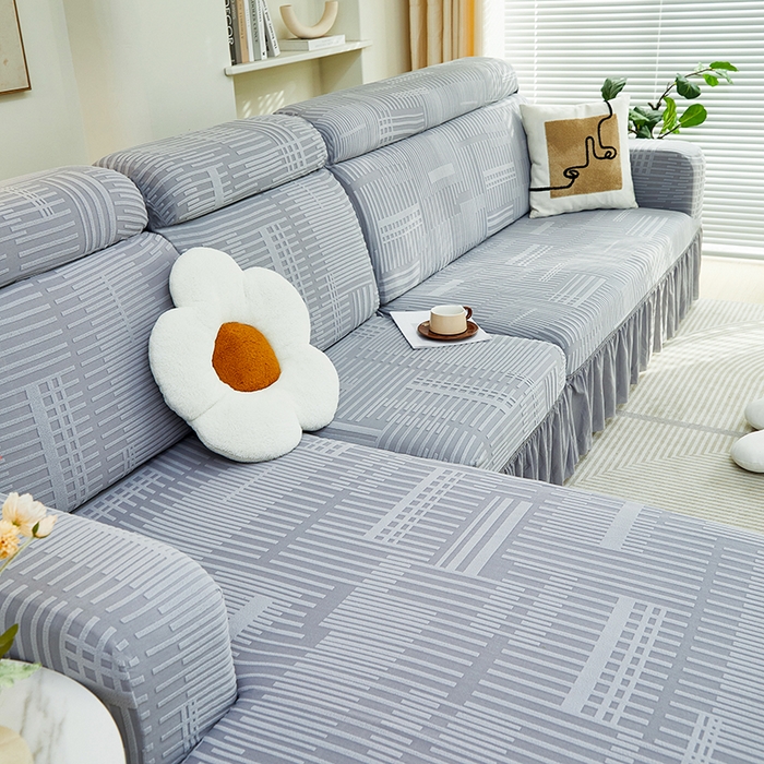 91家纺网 家纺一手货源 找家纺 丝绮鹿 2024新款提花绒沙发套裙边款（幸福） 幸福-云灰