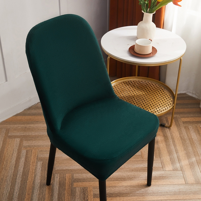 91家纺网 家纺一手货源 找家纺 丝绮鹿 2024新款毛绒纯色弧形椅子套 墨绿