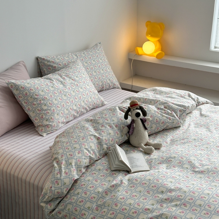 91家纺网 家纺一手货源 找家纺 棉眠 2024春季新款40支13070全棉卡通四件套 蜜夏-蓝