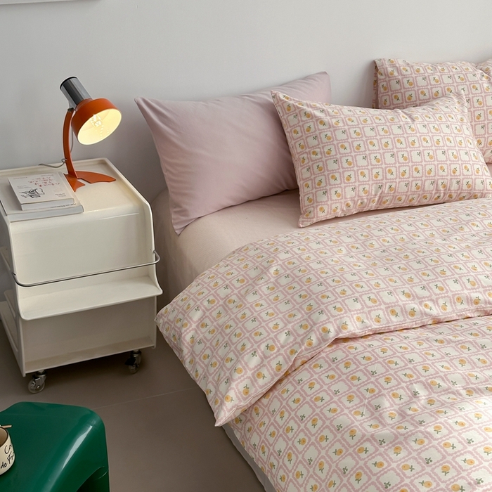 91家纺网 家纺一手货源 找家纺 棉眠 2024春季新款40支13070全棉卡通四件套 蜜夏-红