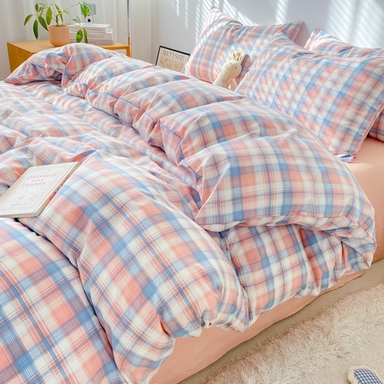 91家纺网 家纺一手货源 找家纺 （总）雨帆家纺 2024新款水洗棉格子系列四件套