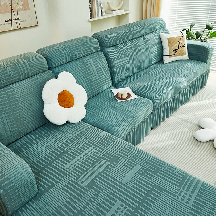 91家纺网 家纺一手货源 找家纺 丝绮鹿 2024新款提花绒沙发套裙边款（幸福） 幸福-松绿