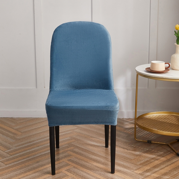 91家纺网 家纺一手货源 找家纺 丝绮鹿 2024新款毛绒纯色弧形椅子套 蓝灰