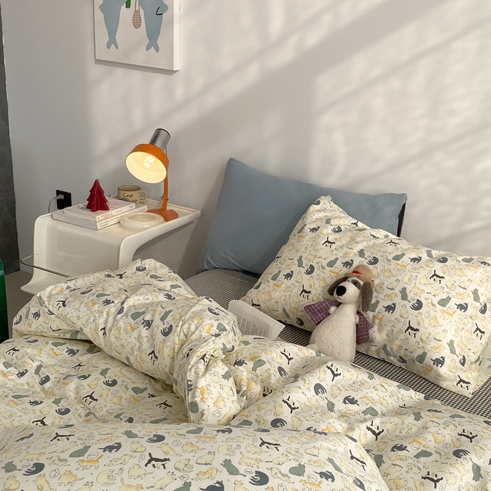 91家纺网 家纺一手货源 找家纺 棉眠 2024春季新款40支13070全棉卡通四件套 猫屋