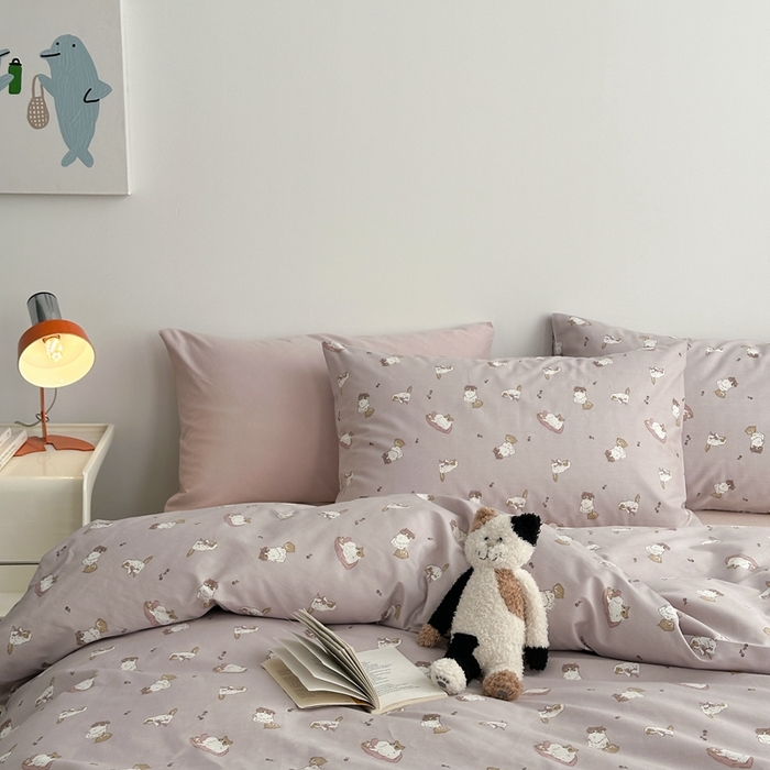 91家纺网 家纺一手货源 找家纺 棉眠 2024春季新款40支13070全棉卡通四件套 喵酱-紫