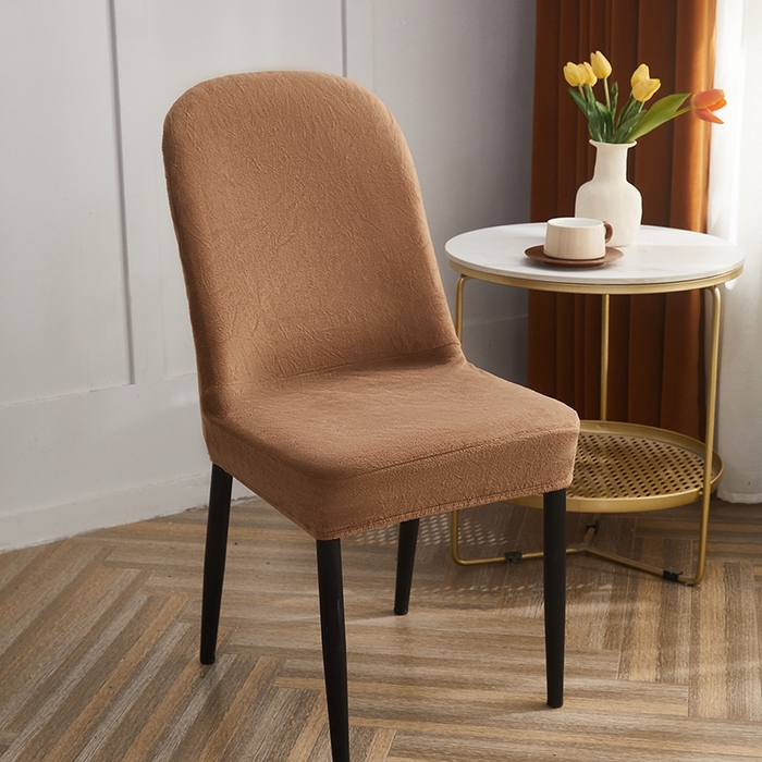 91家纺网 家纺一手货源 找家纺 丝绮鹿 2024新款毛绒纯色弧形椅子套 驼色