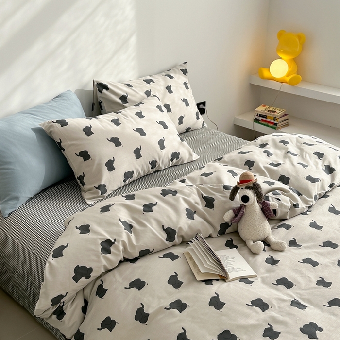 91家纺网 家纺一手货源 找家纺 棉眠 2024春季新款40支13070全棉卡通四件套 小象