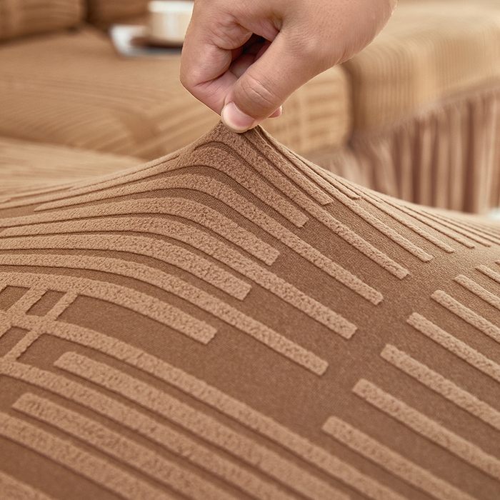 91家纺网 家纺一手货源 找家纺 丝绮鹿 2024新款提花绒沙发套裙边款（幸福） 幸福-卡驼