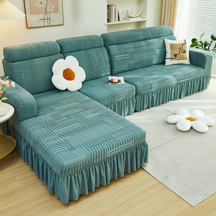 丝绮鹿 2024新款提花绒沙发套裙边款（幸福） 幸福-松绿