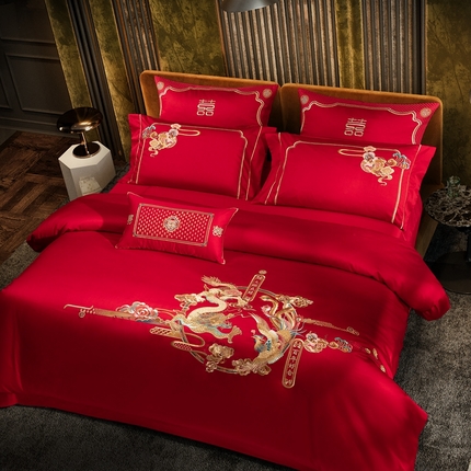 91家纺网 家纺一手货源 找家纺 （总）佳汐蓝家纺 2024新款100支全棉刺绣婚庆四件套多件套-挚美